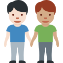 Twitter (Twemoji 14.0)  👨🏻‍🤝‍👨🏽  Men Holding Hands: Light Skin Tone, Medium Skin Tone Emoji