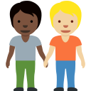 Twitter (Twemoji 14.0)  🧑🏿‍🤝‍🧑🏼  People Holding Hands: Dark Skin Tone, Medium-light Skin Tone Emoji
