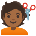 Google (Android 12L)  💇🏾  Person Getting Haircut: Medium-dark Skin Tone Emoji