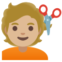 Google (Android 12L)  💇🏼  Person Getting Haircut: Medium-light Skin Tone Emoji