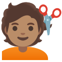 Google (Android 12L)  💇🏽  Person Getting Haircut: Medium Skin Tone Emoji
