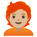 Google (Android 12L)  🧑🏼‍🦰  Person: Medium-light Skin Tone, Red Hair Emoji