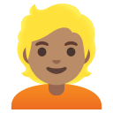 Google (Android 12L)  👱🏽  Person: Medium Skin Tone, Blond Hair Emoji