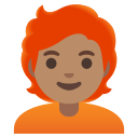 Google (Android 12L)  🧑🏽‍🦰  Person: Medium Skin Tone, Red Hair Emoji