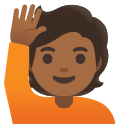 Google (Android 12L)  🙋🏾  Person Raising Hand: Medium-dark Skin Tone Emoji