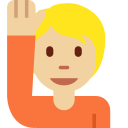 Twitter (Twemoji 14.0)  🙋🏼  Person Raising Hand: Medium-light Skin Tone Emoji