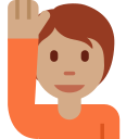 Twitter (Twemoji 14.0)  🙋🏽  Person Raising Hand: Medium Skin Tone Emoji