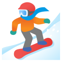 Google (Android 12L)  🏂🏿  Snowboarder: Dark Skin Tone Emoji