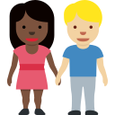 Twitter (Twemoji 14.0)  👩🏿‍🤝‍👨🏼  Woman And Man Holding Hands: Dark Skin Tone, Medium-light Skin Tone Emoji