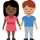 Twitter (Twemoji 14.0)  👩🏿‍🤝‍👨🏽  Woman And Man Holding Hands: Dark Skin Tone, Medium Skin Tone Emoji