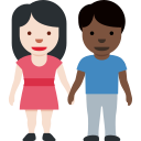 Twitter (Twemoji 14.0)  👩🏻‍🤝‍👨🏿  Woman And Man Holding Hands: Light Skin Tone, Dark Skin Tone Emoji