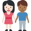Twitter (Twemoji 14.0)  👩🏻‍🤝‍👨🏾  Woman And Man Holding Hands: Light Skin Tone, Medium-dark Skin Tone Emoji