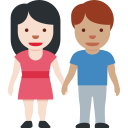 Twitter (Twemoji 14.0)  👩🏻‍🤝‍👨🏽  Woman And Man Holding Hands: Light Skin Tone, Medium Skin Tone Emoji