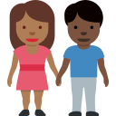 Twitter (Twemoji 14.0)  👩🏾‍🤝‍👨🏿  Woman And Man Holding Hands: Medium-dark Skin Tone, Dark Skin Tone Emoji