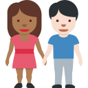 Twitter (Twemoji 14.0)  👩🏾‍🤝‍👨🏻  Woman And Man Holding Hands: Medium-dark Skin Tone, Light Skin Tone Emoji