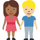 Twitter (Twemoji 14.0)  👩🏾‍🤝‍👨🏼  Woman And Man Holding Hands: Medium-dark Skin Tone, Medium-light Skin Tone Emoji