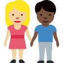 Twitter (Twemoji 14.0)  👩🏼‍🤝‍👨🏿  Woman And Man Holding Hands: Medium-light Skin Tone, Dark Skin Tone Emoji