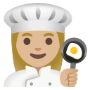 Google (Android 12L)  👩🏼‍🍳  Woman Cook: Medium-light Skin Tone Emoji