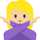 Twitter (Twemoji 14.0)  🙅🏼‍♀️  Woman Gesturing NO: Medium-light Skin Tone Emoji