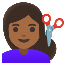 Google (Android 12L)  💇🏾‍♀️  Woman Getting Haircut: Medium-dark Skin Tone Emoji