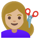 Google (Android 12L)  💇🏼‍♀️  Woman Getting Haircut: Medium-light Skin Tone Emoji