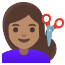 Google (Android 12L)  💇🏽‍♀️  Woman Getting Haircut: Medium Skin Tone Emoji