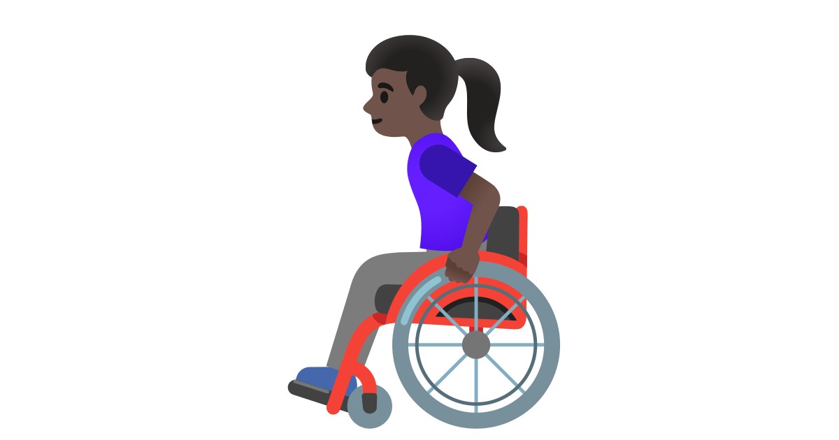 👩🏿‍🦽  Woman In Manual Wheelchair: Dark Skin Tone