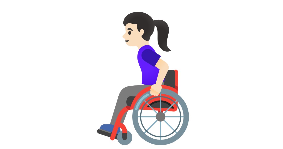 👩🏻‍🦽  Woman In Manual Wheelchair: Light Skin Tone