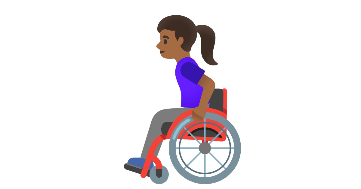 👩🏾‍🦽  Woman In Manual Wheelchair: Medium-dark Skin Tone