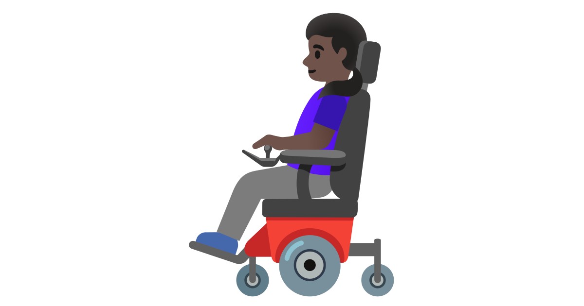 👩🏿‍🦼  Woman In Motorized Wheelchair: Dark Skin Tone