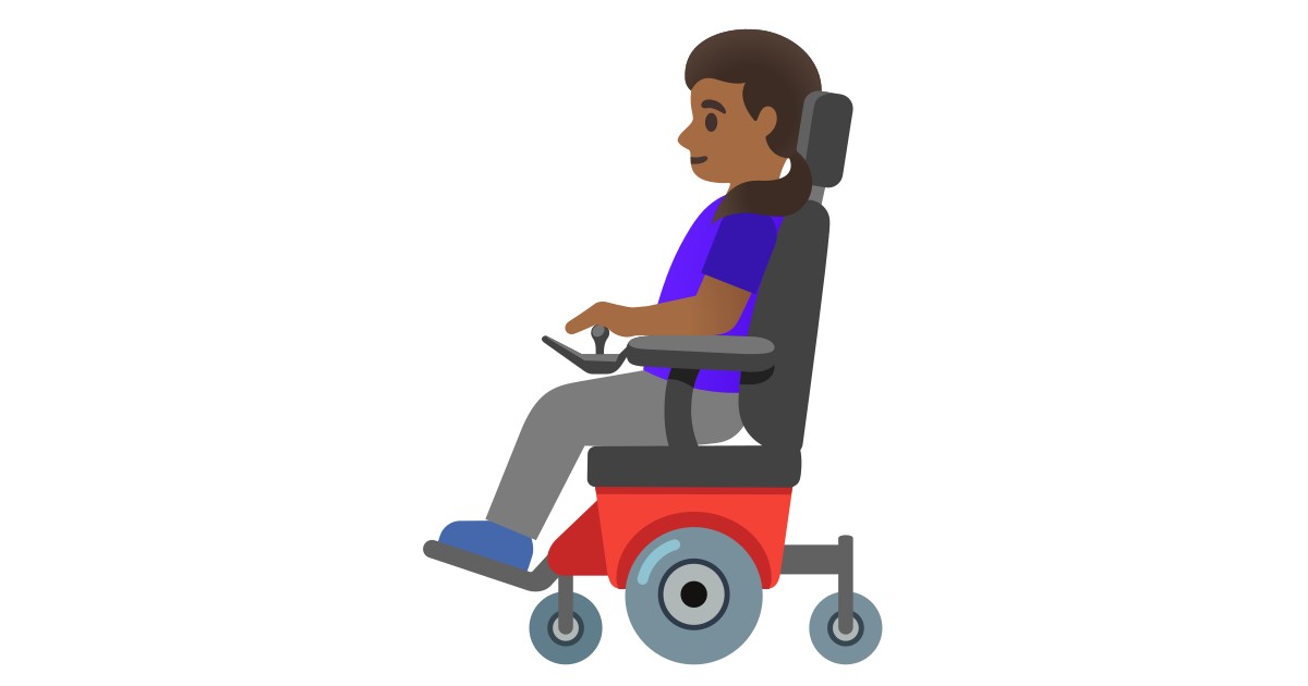👩🏾‍🦼  Woman In Motorized Wheelchair: Medium-dark Skin Tone