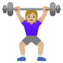Google (Android 12L)  🏋🏼‍♀️  Woman Lifting Weights: Medium-light Skin Tone Emoji