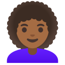 Google (Android 12L)  👩🏾‍🦱  Woman: Medium-dark Skin Tone, Curly Hair Emoji