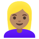 Google (Android 12L)  👱🏽‍♀️  Woman: Medium Skin Tone, Blond Hair Emoji