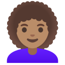 Google (Android 12L)  👩🏽‍🦱  Woman: Medium Skin Tone, Curly Hair Emoji