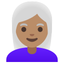 Google (Android 12L)  👩🏽‍🦳  Woman: Medium Skin Tone, White Hair Emoji