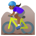 Google (Android 12L)  🚵🏾‍♀️  Woman Mountain Biking: Medium-dark Skin Tone Emoji