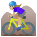 Google (Android 12L)  🚵🏼‍♀️  Woman Mountain Biking: Medium-light Skin Tone Emoji