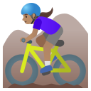 Google (Android 12L)  🚵🏽‍♀️  Woman Mountain Biking: Medium Skin Tone Emoji