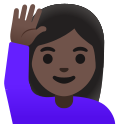 Google (Android 12L)  🙋🏿‍♀️  Woman Raising Hand: Dark Skin Tone Emoji