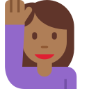 Twitter (Twemoji 14.0)  🙋🏾‍♀️  Woman Raising Hand: Medium-dark Skin Tone Emoji