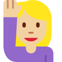 Twitter (Twemoji 14.0)  🙋🏼‍♀️  Woman Raising Hand: Medium-light Skin Tone Emoji