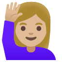 Google (Android 12L)  🙋🏼‍♀️  Woman Raising Hand: Medium-light Skin Tone Emoji
