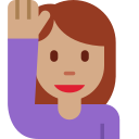 Twitter (Twemoji 14.0)  🙋🏽‍♀️  Woman Raising Hand: Medium Skin Tone Emoji