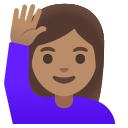 Google (Android 12L)  🙋🏽‍♀️  Woman Raising Hand: Medium Skin Tone Emoji
