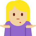Twitter (Twemoji 14.0)  🤷🏼‍♀️  Woman Shrugging: Medium-light Skin Tone Emoji