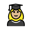 OpenMoji 13.1  👩🏼‍🎓  Woman Student: Medium-light Skin Tone Emoji