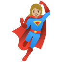 Google (Android 12L)  🦸🏼‍♀️  Woman Superhero: Medium-light Skin Tone Emoji