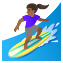 Google (Android 12L)  🏄🏾‍♀️  Woman Surfing: Medium-dark Skin Tone Emoji