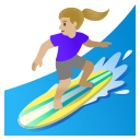 Google (Android 12L)  🏄🏼‍♀️  Woman Surfing: Medium-light Skin Tone Emoji